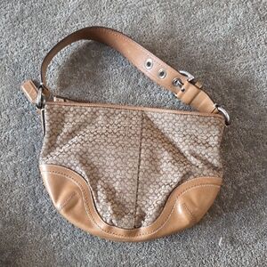 Coach Tan and Brown Signature Shoulder Bag